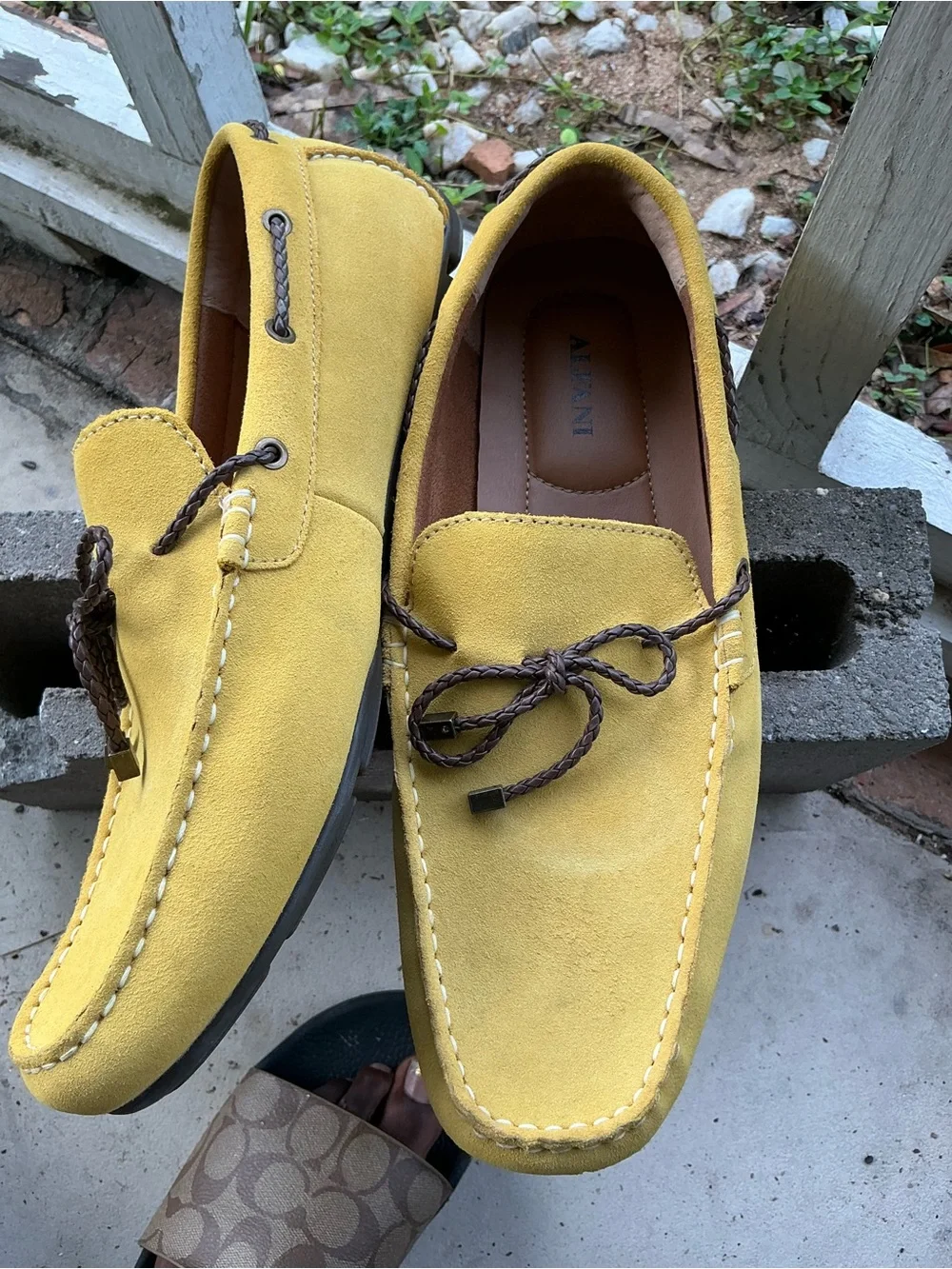 Alfani Men's Yellow Suede Moc Toe Driving Loafers